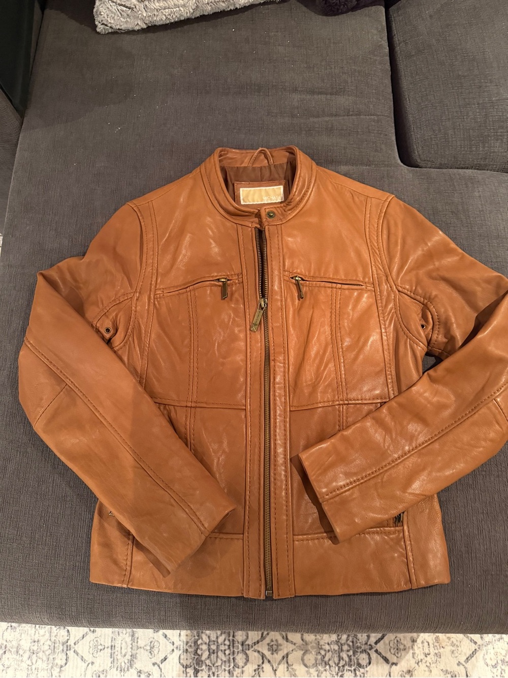 Michael Kors Cognac Leather Moto Jacket